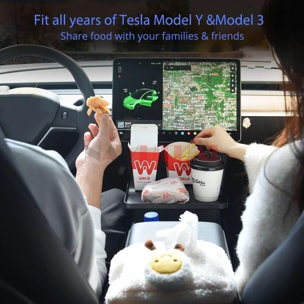 Tesla Model 3 Model Y 2017-2023 Console Food Tray With Anti-Slip Phone Holder - Tesslaract
